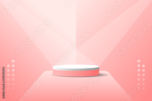 Set red pink love 3d object cylinder pedestal podium display gradient color minimal scene showroom