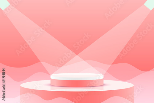 Set red pink love 3d object cylinder pedestal podium display gradient color minimal scene showroom