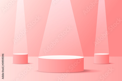 Set red pink love 3d object cylinder pedestal podium display gradient color minimal scene showroom © Galative