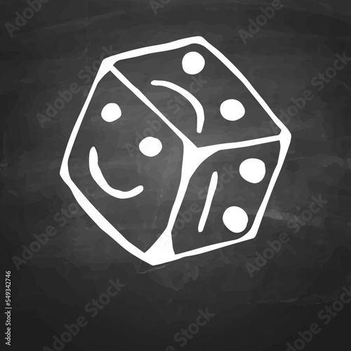 a cube hand-drawn with chalk on a blackboard with different faces on each side. isolated vector graphic