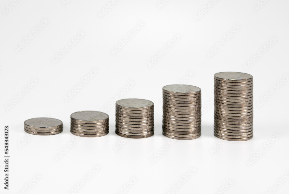 Thai silver coins on a white background with a clipping path Thai silver coins on a white background with a clipping path