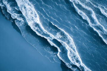 Spectacular aerial top view background photo of ocean sea water white wave splashing in the deep sea. Drone photo backdrop of sea wave in bird eye waves.