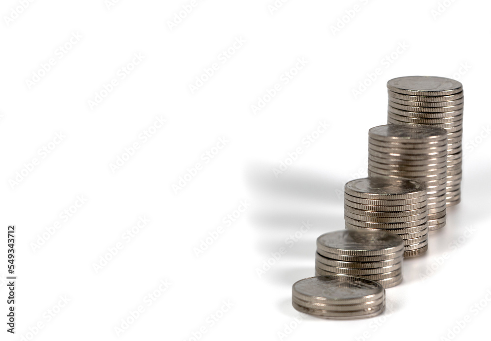 Close-up of Thai coins on a white background clipping path included