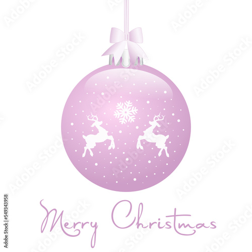 Wallpaper Mural Christmas pink ball with snowflakes and deers hangs of ribbon. Greeting card for Christmas, xmas and winter holidays, vector illustration Torontodigital.ca
