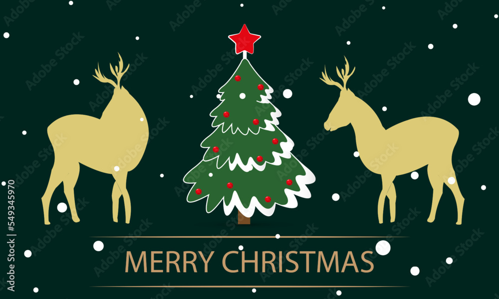 Merry Christmas tree and deer, vector art illustration. Merry Christmas tree and deer, vector art illustration.