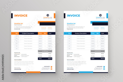 Invoice design for corporate business marketing company clean restaurant letterhead design