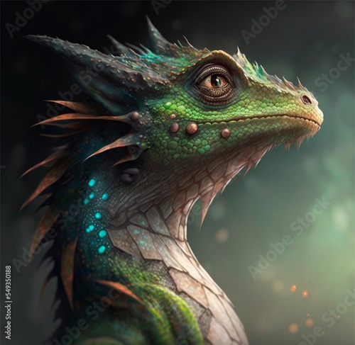 portrait of a green dragon  generated image