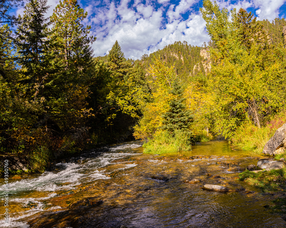 Spearfish Creek Cascades in Spearfish Canyon With Fall Color, Spearfish Canyon State Natural Area, South Dakota, USA Spearfish Creek Cascades in Spearfish Canyon With Fall Color, Spearfish Canyon State Natural Area, South Dakota, USA