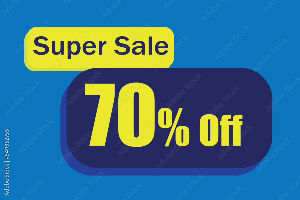 70% off super sale, promotion for retail. Blue and yellow rectangles with large yellow numbers centered combined with small blue letters at the top. Discount sticker for stores and the like. 70% off super sale, promotion for retail. Blue and yellow rectangles with large yellow numbers centered combined with small blue letters at the top. Discount sticker for stores and the like.