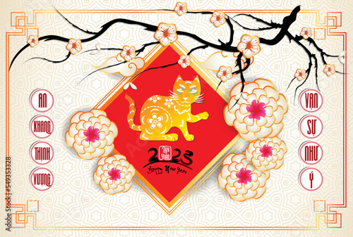Happy lunar new year 2023, Vietnamese new year, Year of the Cat.
