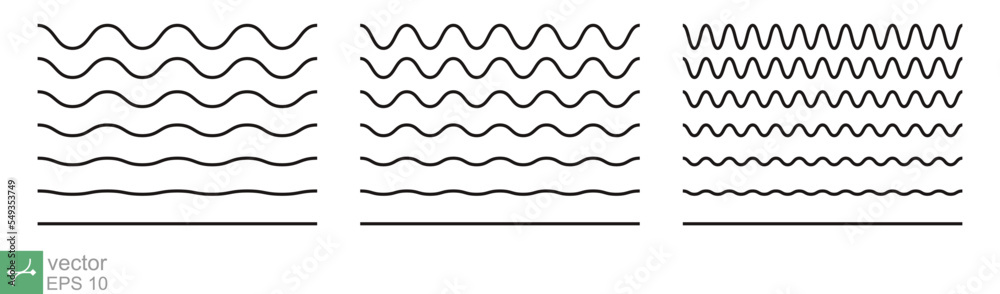 Squiggle, zigzag line pattern. Wiggly, wavy, ripple, wave line, black underlines, smooth and squiggly horizontal curvy squiggles. Vector illustration isolated on white background. EPS 10. - obrazy, fototapety, plakaty 