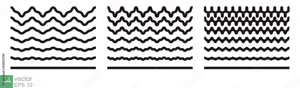 Squiggle, zigzag line pattern. Wiggly, wavy, ripple, wave line, black underlines, smooth and squiggly horizontal curvy squiggles. Vector illustration isolated on white background. EPS 10. Squiggle, zigzag line pattern. Wiggly, wavy, ripple, wave line, black underlines, smooth and squiggly horizontal curvy squiggles. Vector illustration isolated on white background. EPS 10.