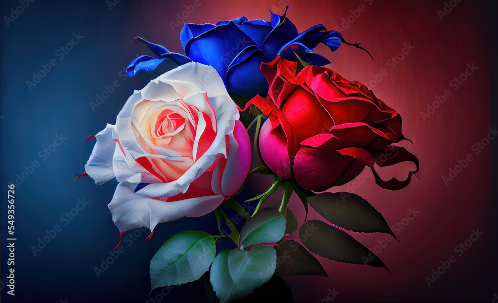 red roses, white roses, blue roses, a floral bouquet of colorful roses in  red, white, and blue. Flowers with gorgeous colors, pretty and isolated in  studio setting Stock Illustration | Adobe Stock