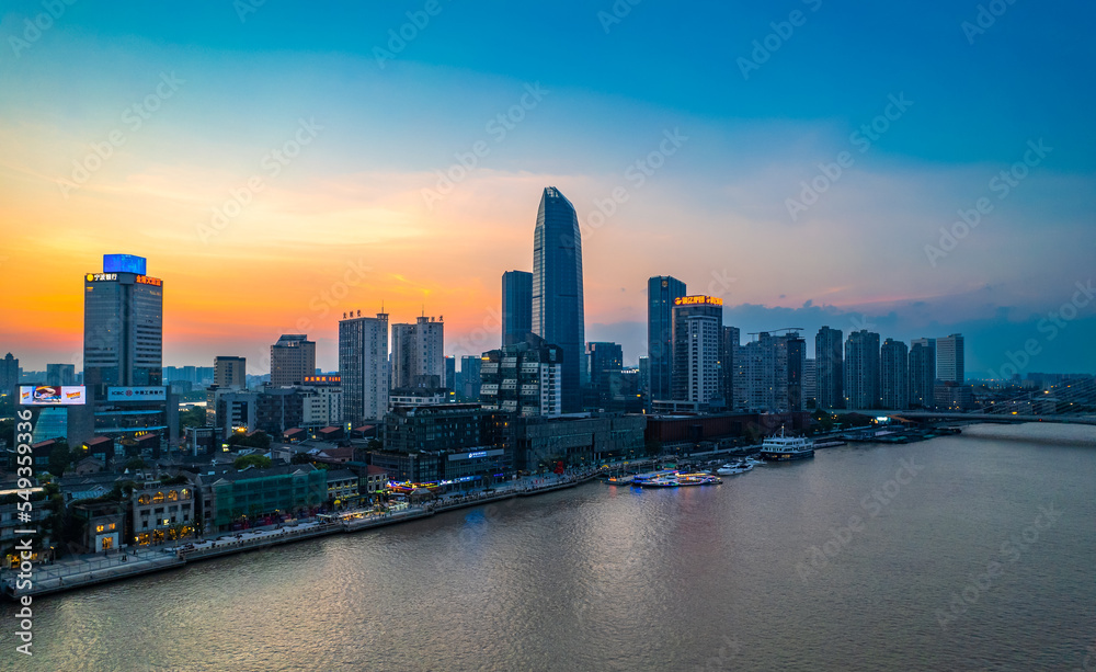 Night view of the Old Bund at Sanjiangkou, Ningbo, Zhejiang province, China