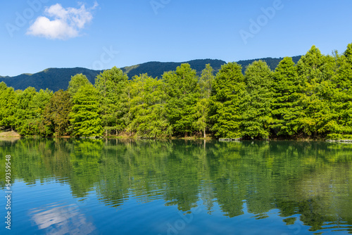 Beautiful lake with green tree reflection in Hualien County of Taiwan