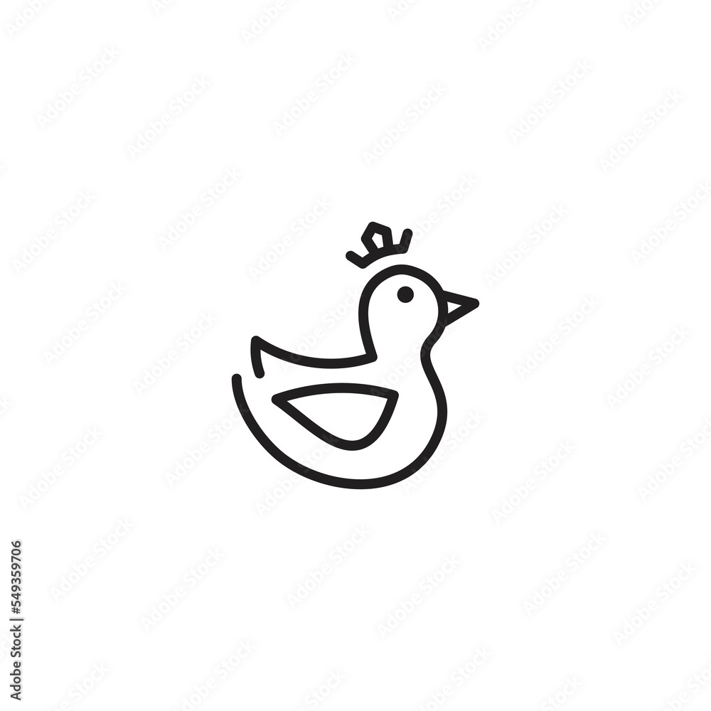 Unique cute duck with crown. Vector logo icon template