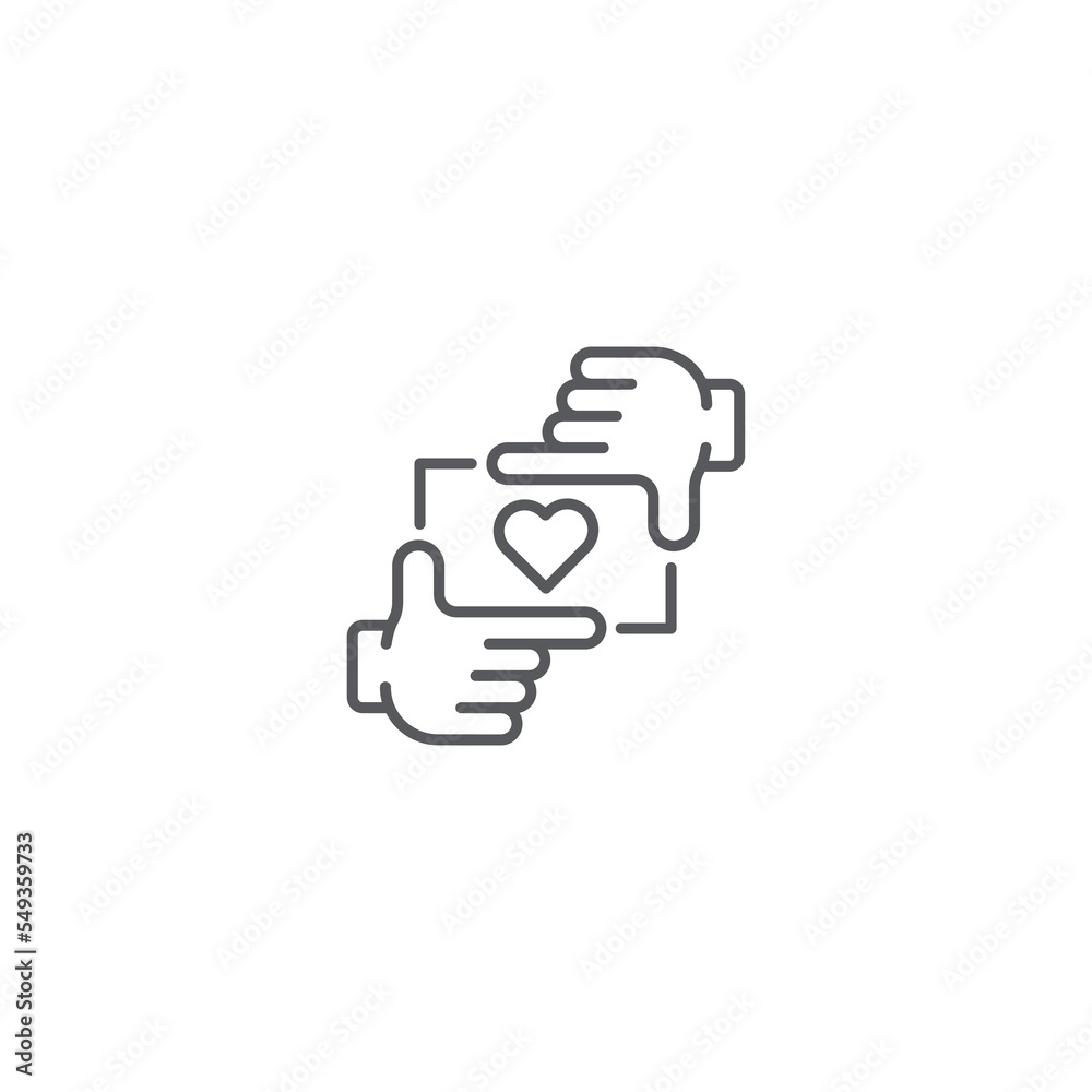 Gesture hand like camera see love or beautiful, eye catching love. Vector icon template Gesture hand like camera see love or beautiful, eye catching love. Vector icon template