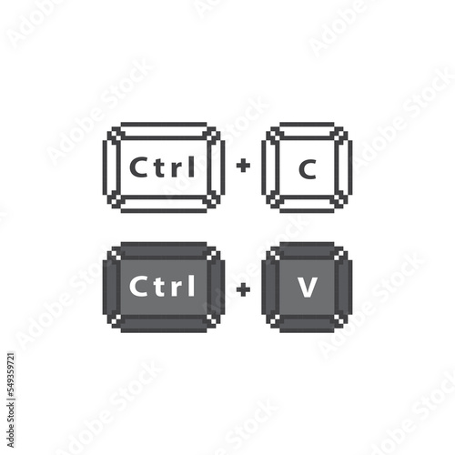 Copy and paste, ctrl c and ctrl v button. Pixel art 8 bit icon vector illustration