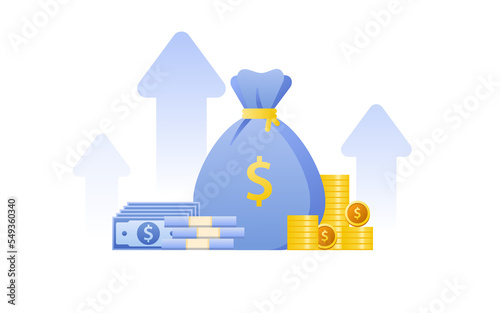 Financial management concept and investment, Flat design of payment and finance with money, cash, banknote, calculator and credit card.