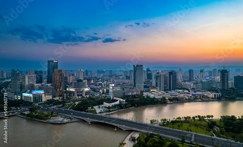 Night View of Sanjiangkou City, Ningbo, Zhejiang Province, China