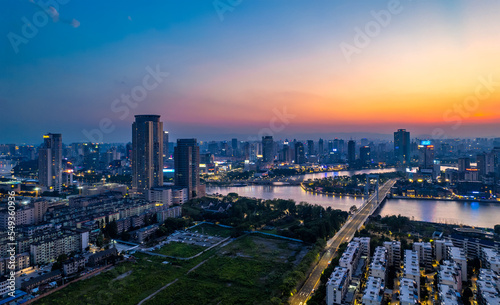 Night View of Sanjiangkou City  Ningbo  Zhejiang Province  China