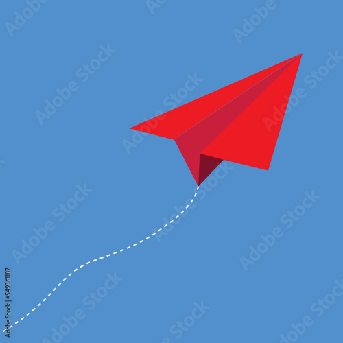 red paper plane flying up to the sky-vector