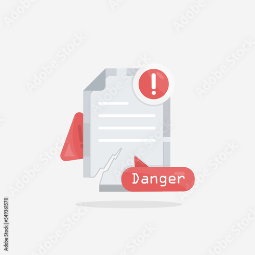 Dangerous file warning. error file flat design vector illustration. Modern graphic element for landing page, infographic, icon, empty state ui, and background template