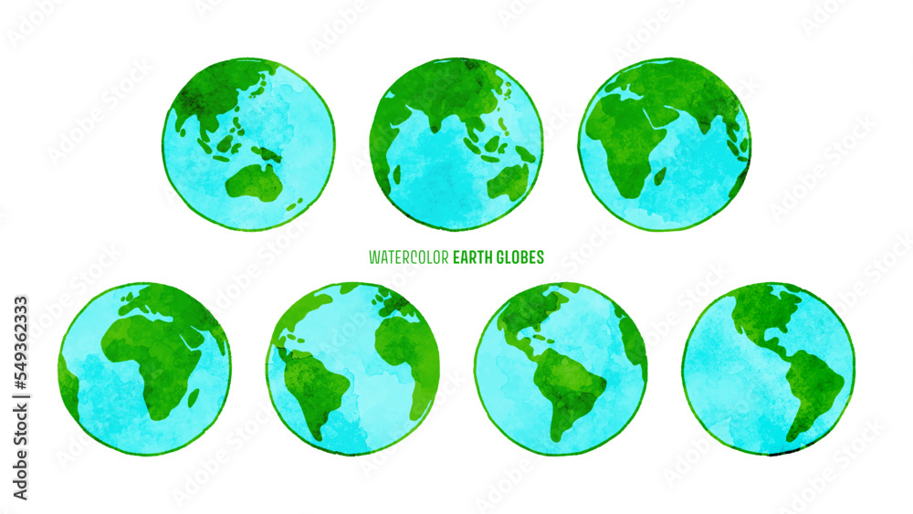 vector watercolor earth globes illustration - obrazy, fototapety, plakaty 