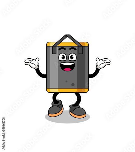 punching bag cartoon searching with happy gesture