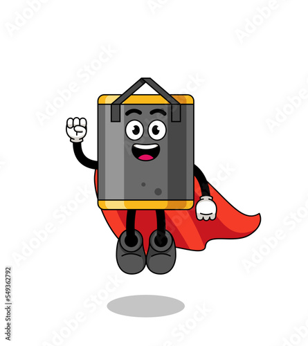 punching bag cartoon with flying superhero