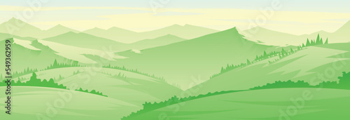 
landscape with mountains and trees, forest and surroundings.
