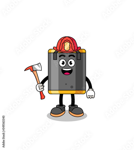 Cartoon mascot of punching bag firefighter