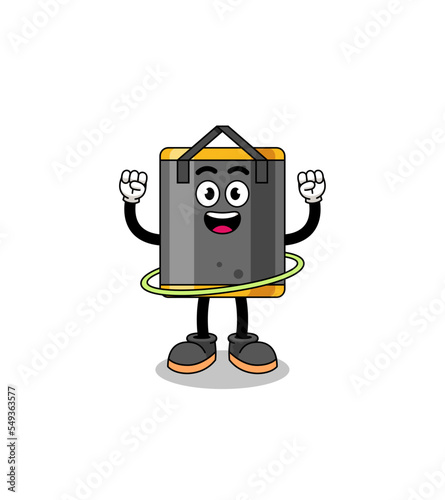 Character Illustration of punching bag playing hula hoop
