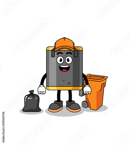 Illustration of punching bag cartoon as a garbage collector