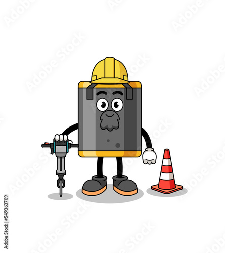 Character cartoon of punching bag working on road construction