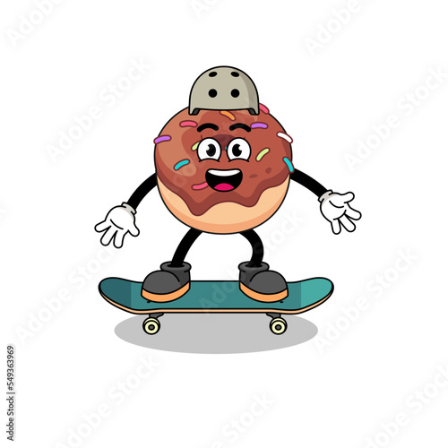 donuts mascot playing a skateboard