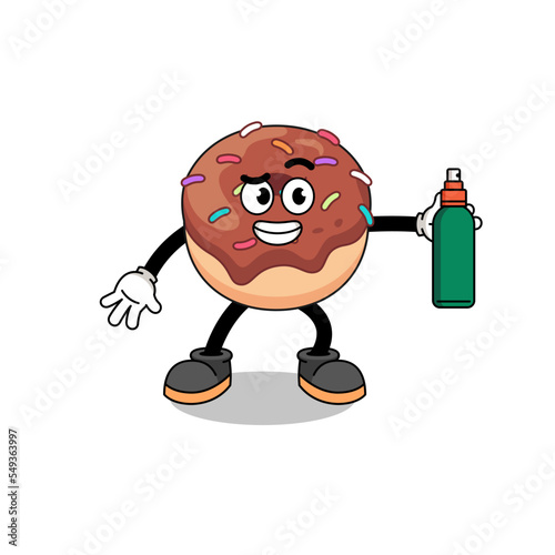 donuts illustration cartoon holding mosquito repellent