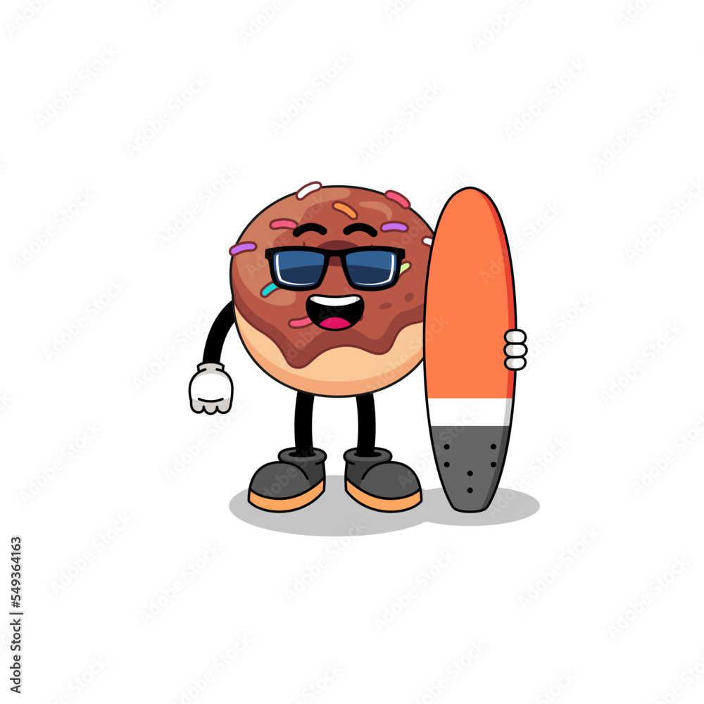 Mascot cartoon of donuts as a surfer Mascot cartoon of donuts as a surfer