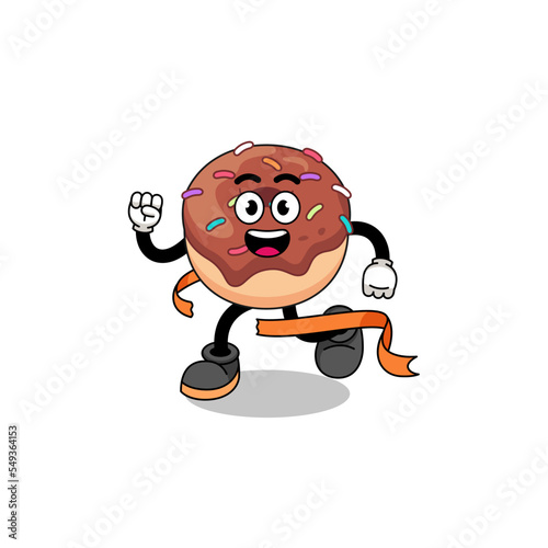 Mascot cartoon of donuts running on finish line
