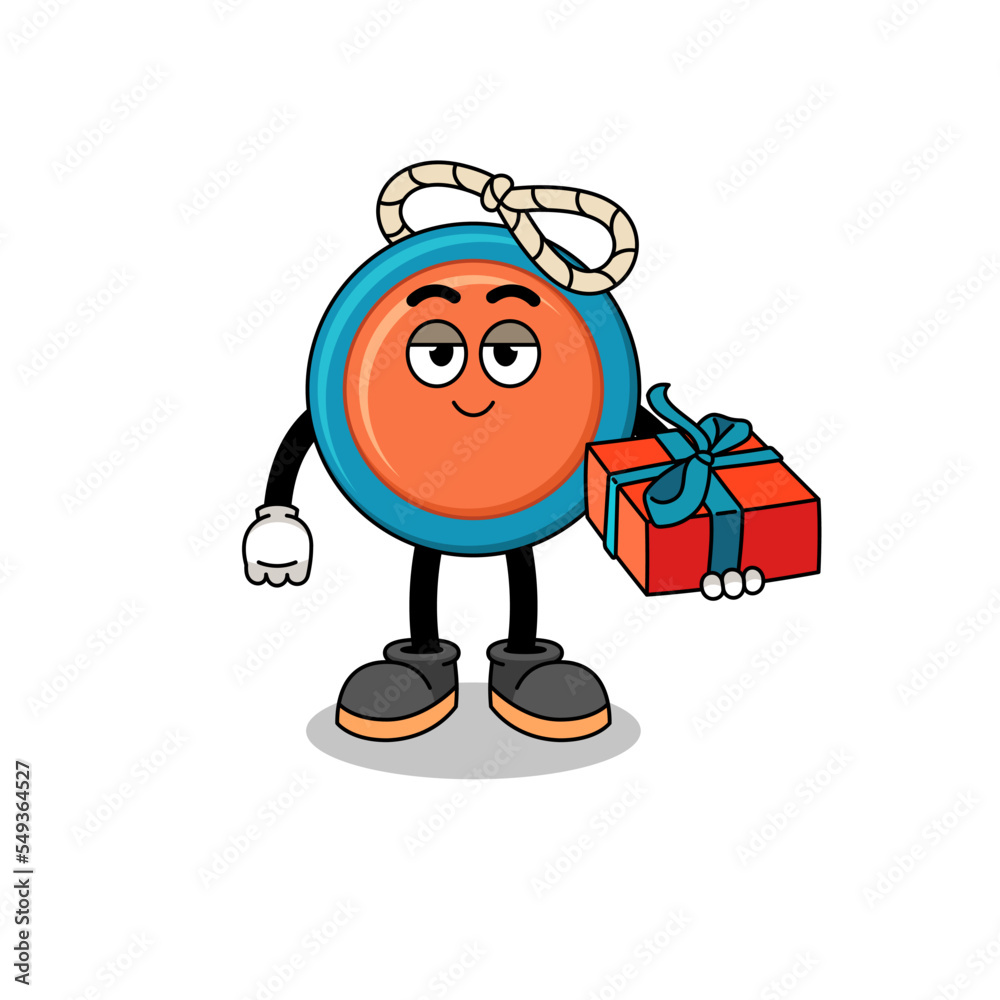 yoyo mascot illustration giving a gift yoyo mascot illustration giving a gift