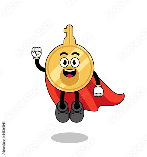 key cartoon with flying superhero