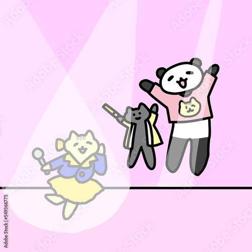 cat and panda karaoke adorable cute panda illustrations, unique wallpapers, trendy social media backgrounds