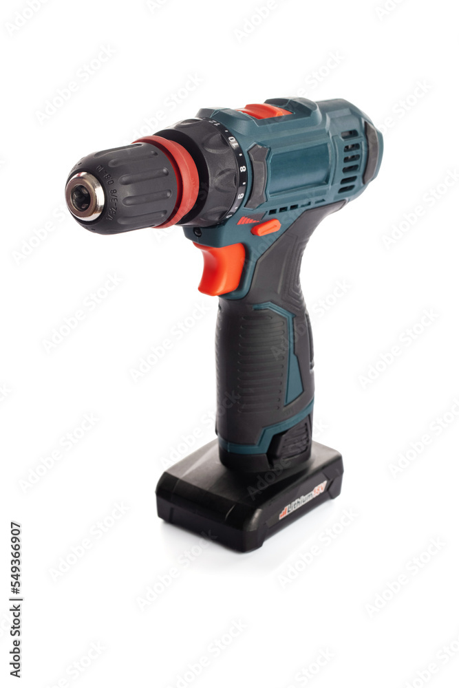 Cordless drill screwdriver isolated on white background. Professional tool