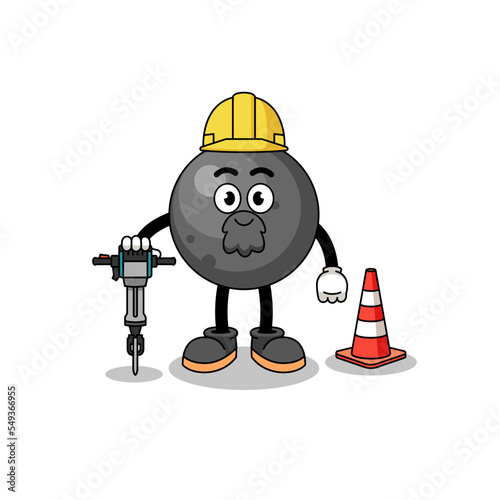 Character cartoon of cannon ball working on road construction