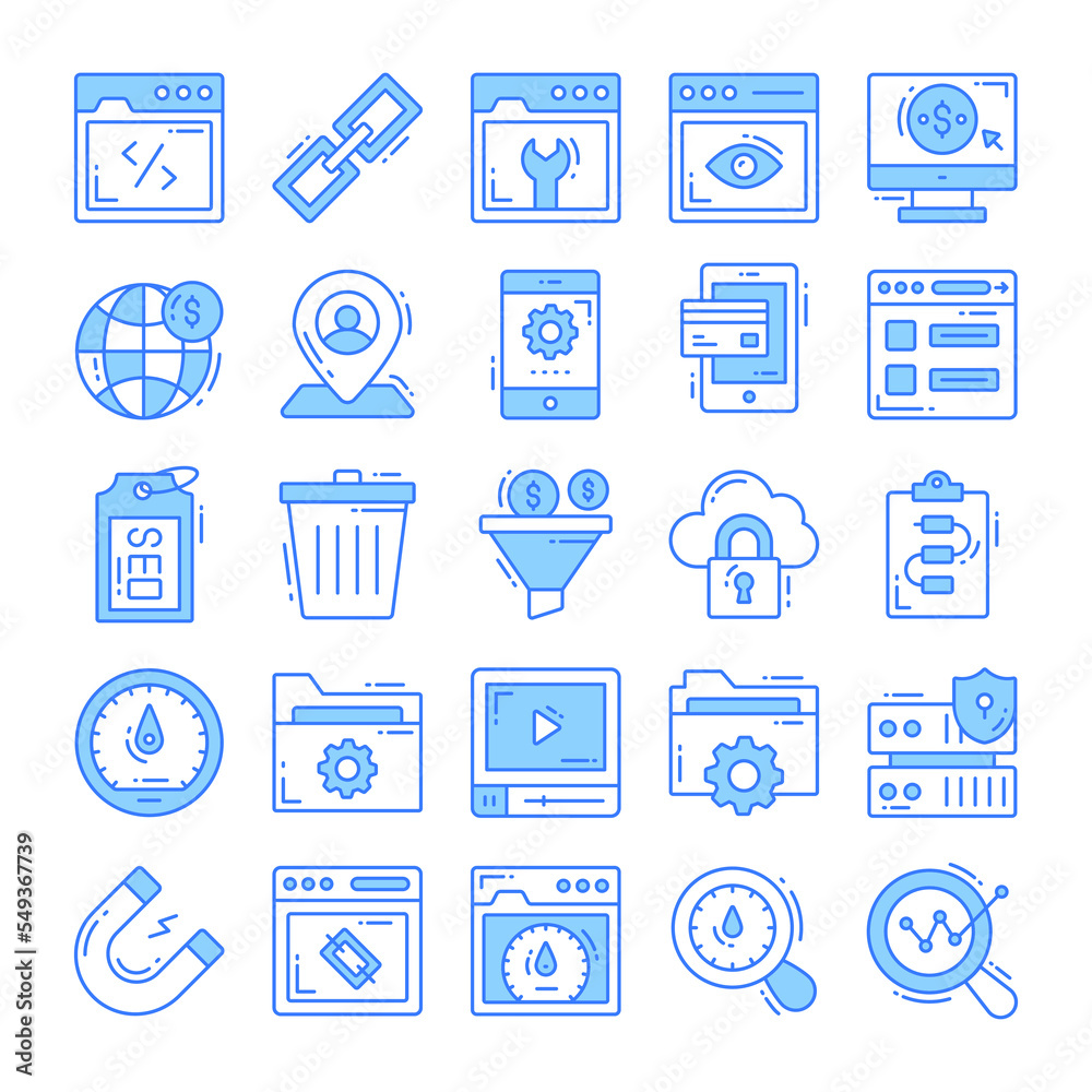 Set of seo icons for Web design development, SEO and Internet marketing Set of seo icons for Web design development, SEO and Internet marketing