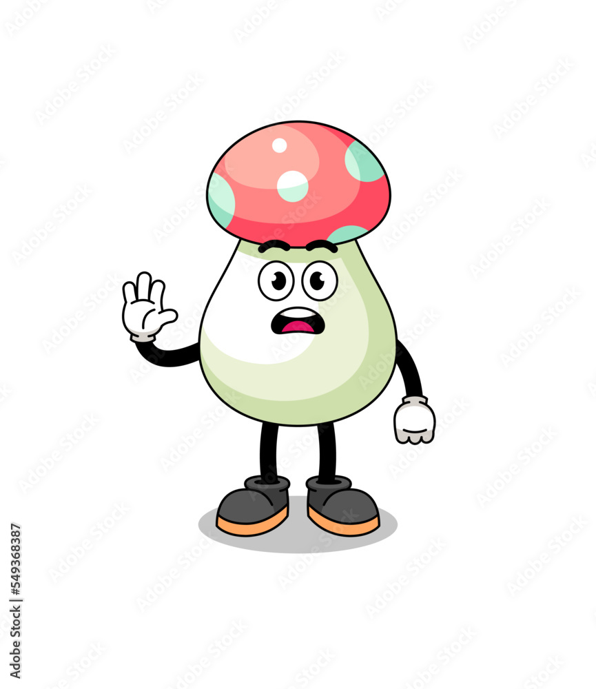 mushroom cartoon illustration doing stop hand