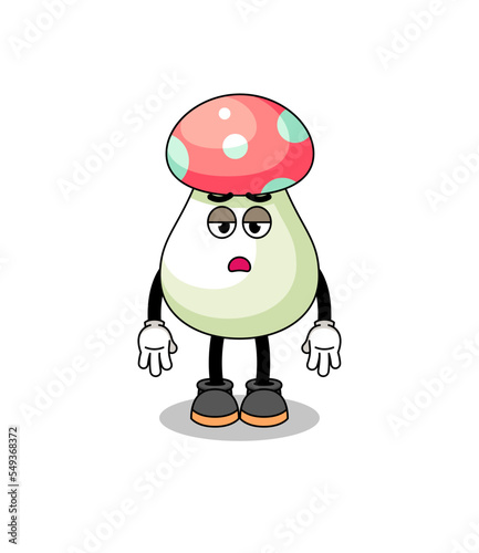 mushroom cartoon with fatigue gesture