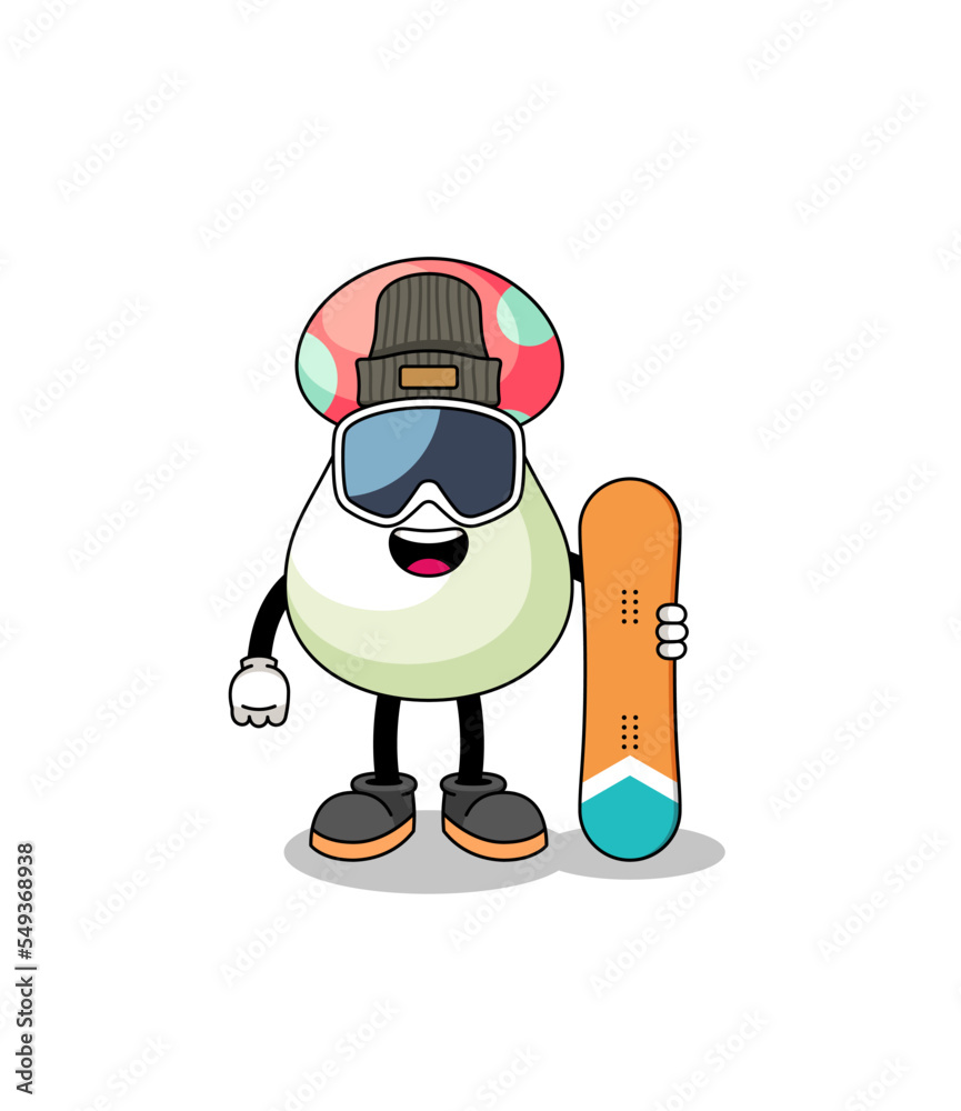 Mascot cartoon of mushroom snowboard player