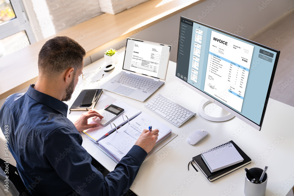 Accountant Using E Invoice Software At Computer