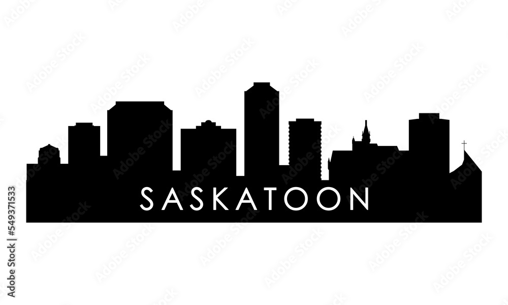 Saskatoon skyline silhouette. Black Saskatoon city design isolated on white background.